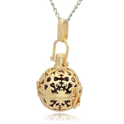 Golden Tone Brass Hollow Round Cage Pendants KK-J232-04G-1