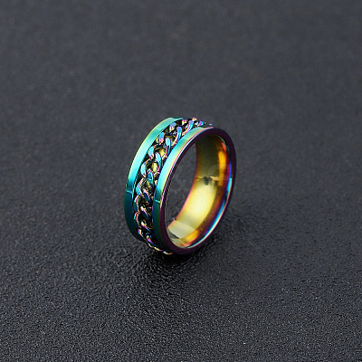 304 Stainless Steel Rotatable Chain Finger Rings for Men FS-WG60CA3-31-1
