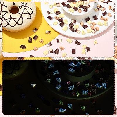 120Pcs 6 Styles Luminous Resin Imitation Chocolate Decoden Cabochons RESI-YW0004-72-1