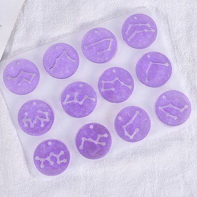 Twelve Constellations Round Pendants Silicone Molds DIY-G073-01-1