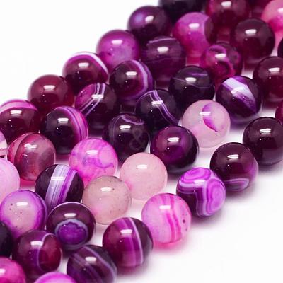 Natural Striped Agate/Banded Agate Bead Strands G-K155-A-8mm-02-1