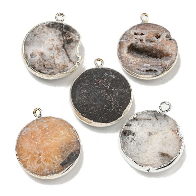 Electroplated Natural Druzy Agate Pendants G-A229-01F-1
