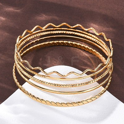 5Pcs 304 Stainless Steel Bangle Set for Women BJEW-S162-01C-G-1