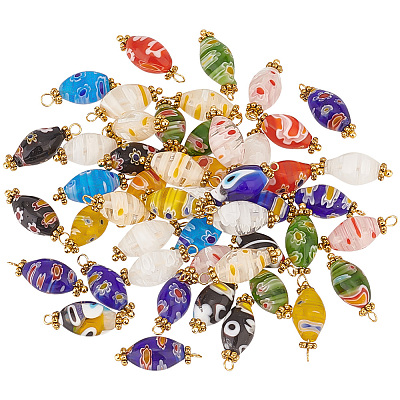 50Pcs Handmade Millefiori Beads Pendants PALLOY-PH0022-35-1