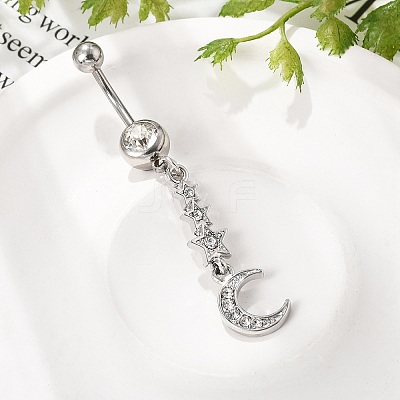 Alloy Crystal Rhinestone Dangle Curved Barbell Belly Rings AJEW-R007-04P-02-1