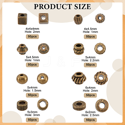 400Pcs 8 Styles Tibetan Style Alloy Spacer Beads FIND-NB0003-35-1