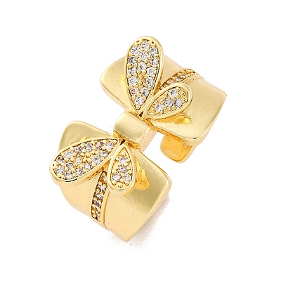 Brass Micro Pave Clear Cubic Zirconia Cuff Rings for Women RJEW-U043-06G-1