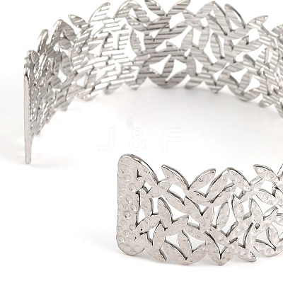 Non-Tarnish 304 Stainless Steel Hollow Leaf Open Cuff Bangles for Women LS-BJEW-K241-03D-P-1