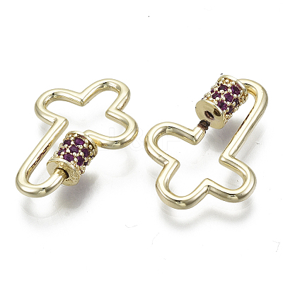 Brass Micro Pave Cubic Zirconia Screw Carabiner Lock Charms KK-R136-070D-NF-1