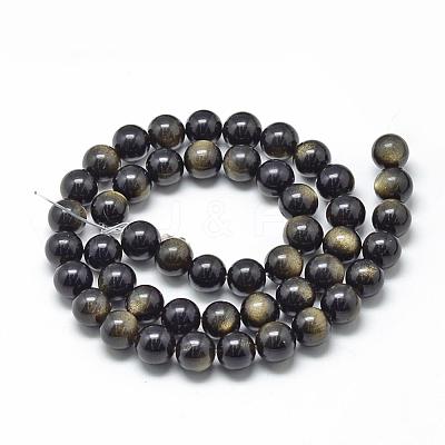 Natural Golden Sheen Obsidian Beads Strands G-R446-14mm-23-1