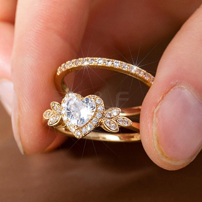 Alloy Micro Pave Cubic Zirconia Finger Rings Sets for Women FS-WGC007F-03-1
