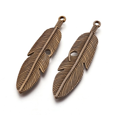 Tibetan Style Alloy Feather Big Pendants X-TIBEP-A12720-AB-NR-1