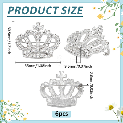 6Pcs Crystal Rhinestone Crown Brooch Pin JEWB-PH0001-52-1