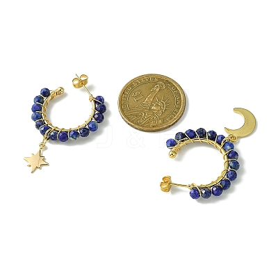 3 Pairs 3 Style Natural Mixed Gemstone Beaded Half Hoop Earrings EJEW-TA00322-1