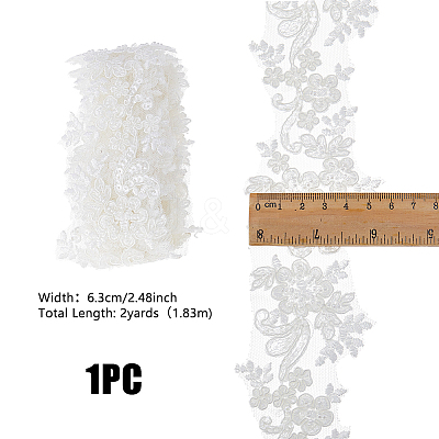 2Yards Polyester Flower Embroidery Lace Trim with Glass Beads OCOR-DC0001-27A-1