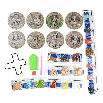 DIY Dog Theme Diamond Painting Wood Cup Mat Kits DIY-H163-02-1