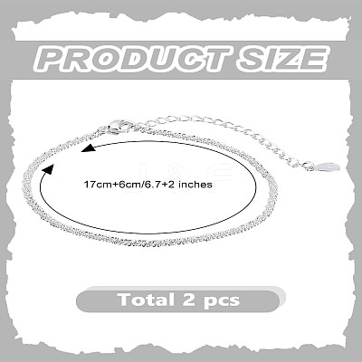 2Pcs Brass Micro Pave Cubic Zirconia Cable Chains Bracelets for Women BJEW-LP0011-12-1