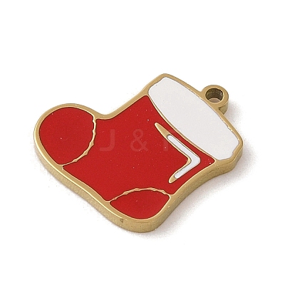 Christmas Theme Ion Plating(IP) 304 Stainless Steel Enamel Charms STAS-Z083-06G-02-1