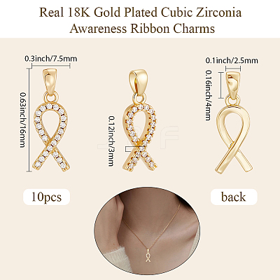 10Pcs Brass Micro Pave Cubic Zirconia Pendants KK-BBC0019-34-1
