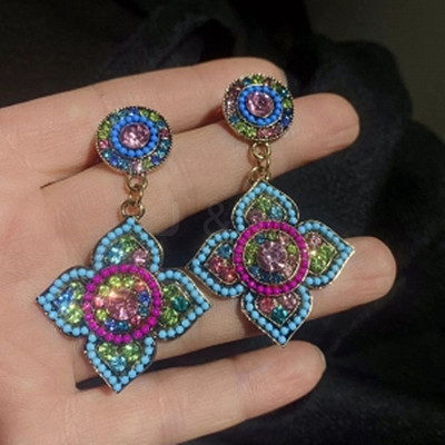 Bohemia Alloy Rhinestone Stud Dangle Earrings for Women WG793A0-01-1