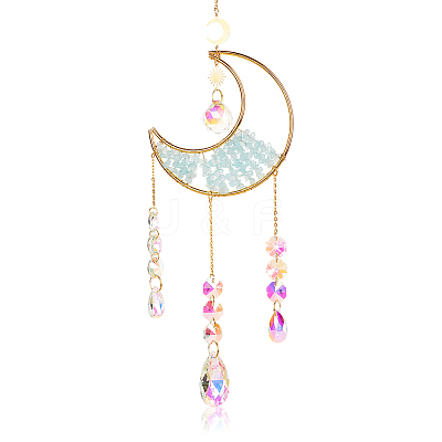 1Pc Alloy & Natural Gemstone Chips Moon Hanging Ornaments HJEW-BBC0001-17A-1