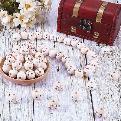 100Pcs 4 Styles Wood European Beads WOOD-GF0002-25-1