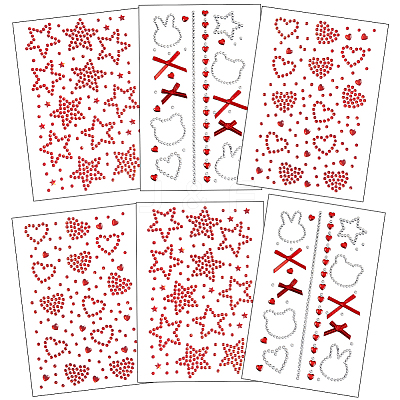 6 Sheets 3 Styles Acrylic Rhinestone Face Body Stickers AJEW-SP0002-68C-1