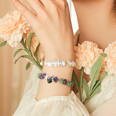 2Pcs 2 Styles  Natural Gemstone Beads Bracelets for Women BJEW-HY0001-26-1