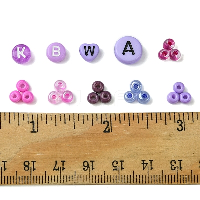 DIY Flat Round & Heart Acrylic & Glass Seed Beads Jewelry Making Findings Kits DIY-FS0006-43D-1