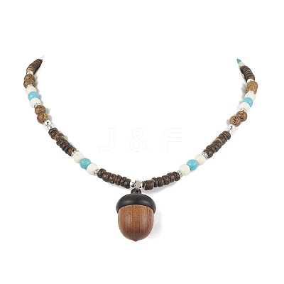 Natural Wenge Wood Pendant Necklaces NJEW-JN04791-02-1
