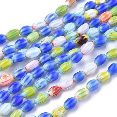 Oval Handmade Millefiori Glass Beads Strands LK-R004-85-1