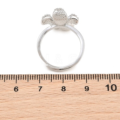 Flower Brass Micro Pave Cubic Zirconia & Enamel Cuff Ring Settings KK-CBAC351-06P-02-1