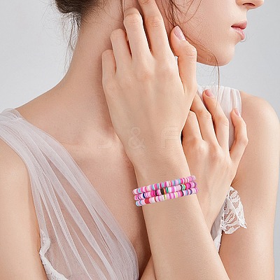 15Pcs Handmade Polymer Clay Beads Stretch Bracelets for Women BJEW-SW001597-1