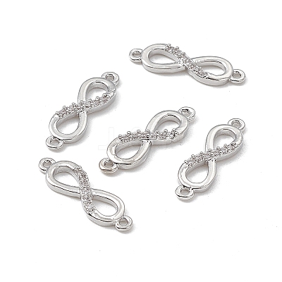 Brass Micro Pave Clear Cubic Zirconia Connector Charms KK-E068-VB387-1