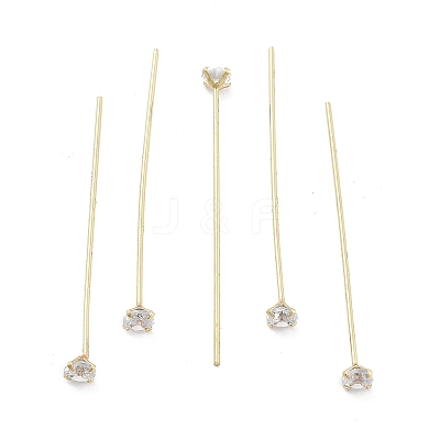 Brass Micro Pave Clear Cubic Zirconia Head Pins KK-M306-09G-04-1