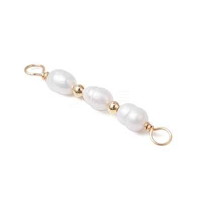 Natural Cultured Freshwater Pearl Rice Beaded Connector Charms X-PALLOY-JF03703-1
