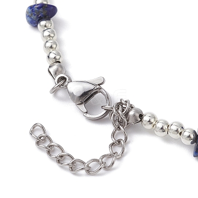 Natural Blue Spot Jasper & Alloy Star Charms Bib Necklace with Chips Beaded Chains NJEW-JN04512-01-1