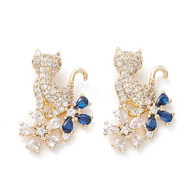 Brass Micro Pave Dark Blue & Clear Cubic Zirconia Pendants KK-D067-02G-RS-1