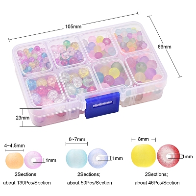 452Pcs 6 Style Transparent Crackle & Frosted Glass Beads CCG-YW0001-07-1