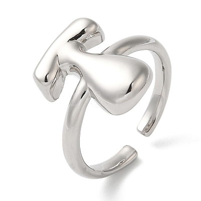 Initials Brass Open Cuff Ring for Women RJEW-N046-02T-P-1