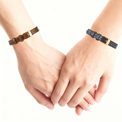 2Pcs 2 Colors Leather Textured Bracelet Straps Slide Wristbands for Slide Charms AJEW-CL0002-98-1