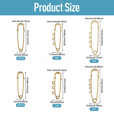 6 Styles 304 Stainless Steel Safety Pins Brooch Findings STAS-TA0006-12G-1