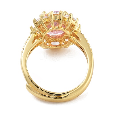 Flower Rack Plating Brass Micro Pave Cubic Zirconia Adjustable Rings for Women RJEW-Z059-11G-01-1