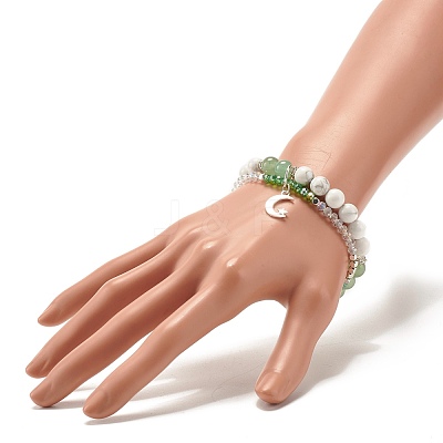 Moon and Star Charm Multi-strand Bracelet BJEW-TA00033-02-1