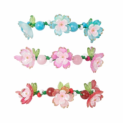 3Pcs Floral Acrylic Beads Braided Bead Bracelets for Women BJEW-MZ00184-1