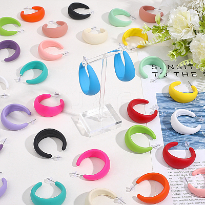 15 Pairs 15 Colors Acrylic C-Shaped Stud Earrings EJEW-WR0001-012-1