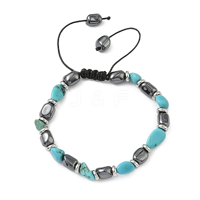 Natural Turquoise & Non-magnetic Synthetic Hematite Beaded Braided Bead Bracelets for Men Women BJEW-Z148-08P-02-1