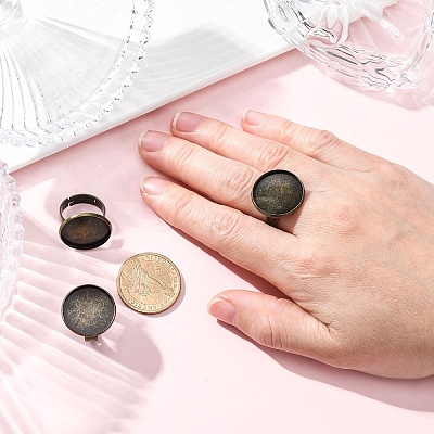 Brass Adjustable Ring Blank Base Cabochon Setting Components KK-O003-05AB-NF-1