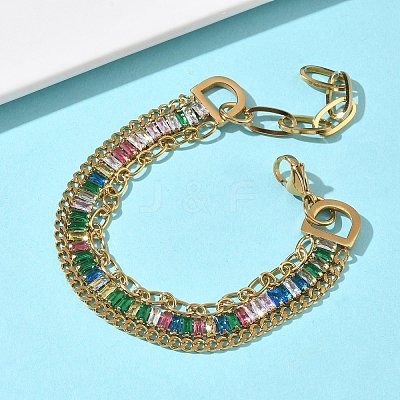304 Stainless Steel & Glass Double Layers Chain Bracelets for Women BJEW-F540-10G-1
