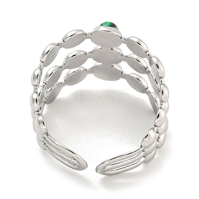 304 Stainless Steel Synthetic Malachite Cuff Rings G-Z056-05P-04-1